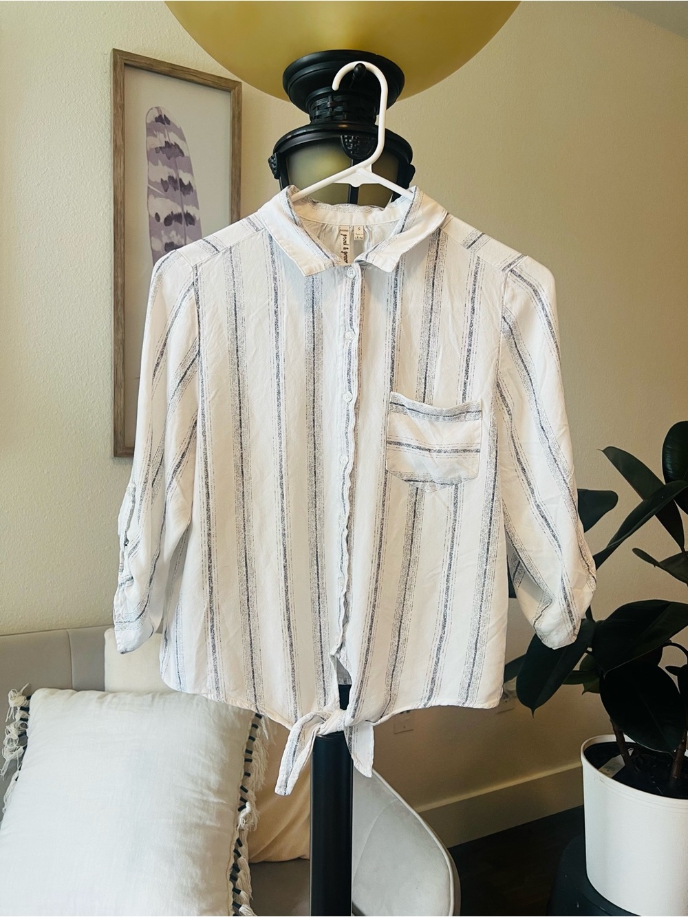grand & greene White Shirt with Navy Stripes